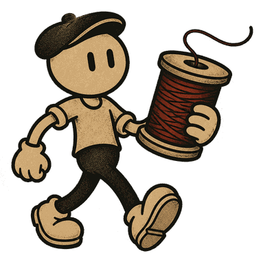 Truman mascot carrying a spool of thread
